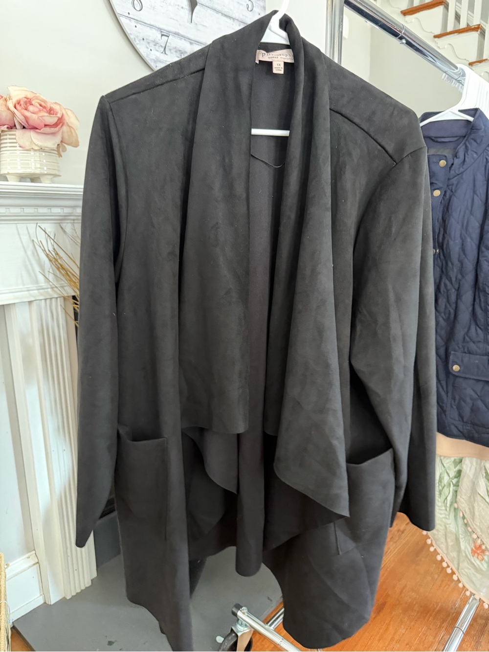 Philosophy Black Draped Open-Front Blazer Jacket